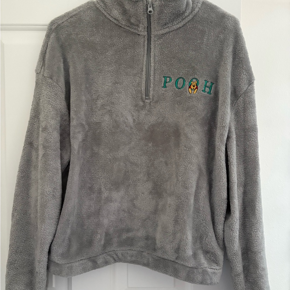 Disney Gray Pooh Fleece Quarter-Zip Hoodie